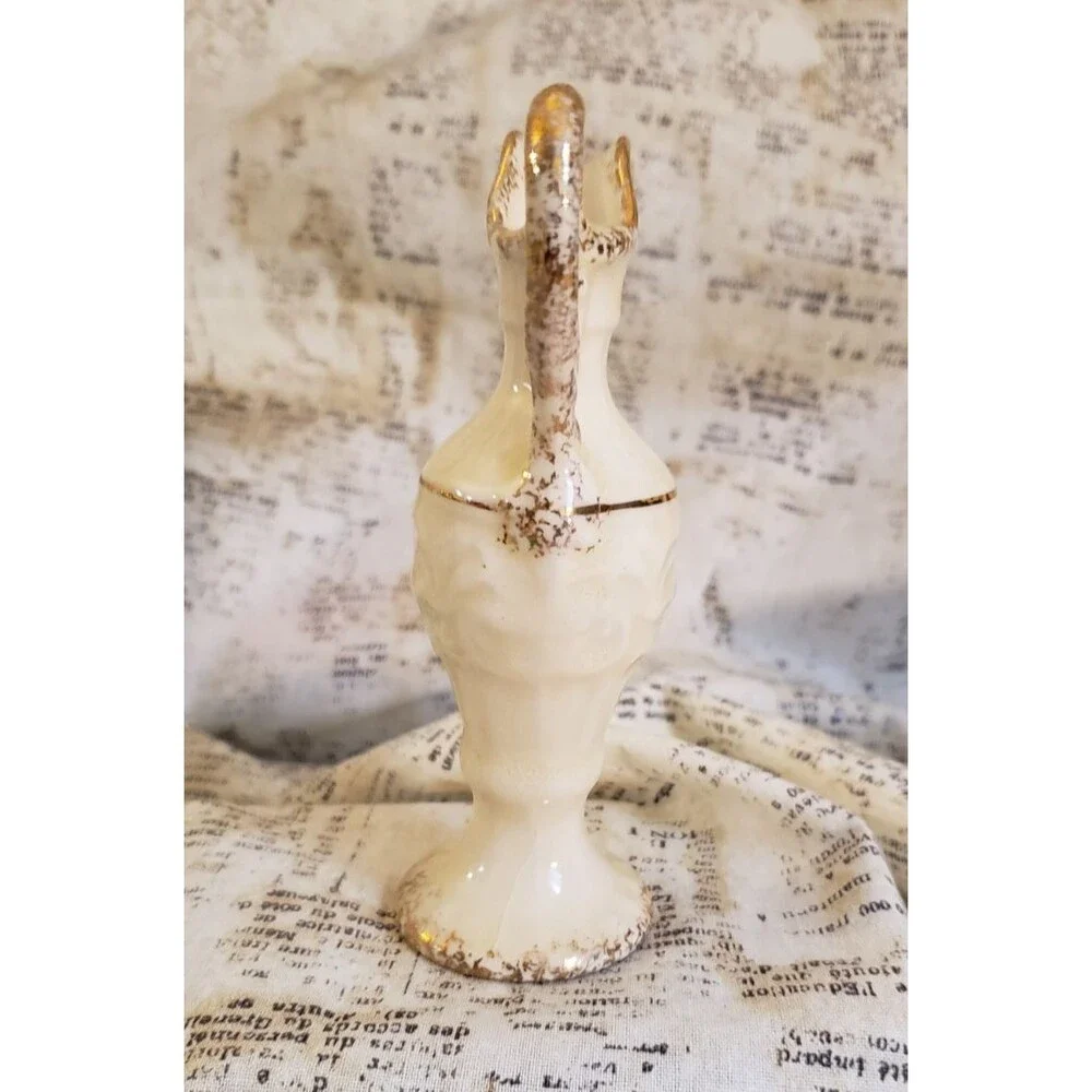 Elegant, Classic, Sophisticated  - Vintage Miniature White Pitcher w/ Gold Trim